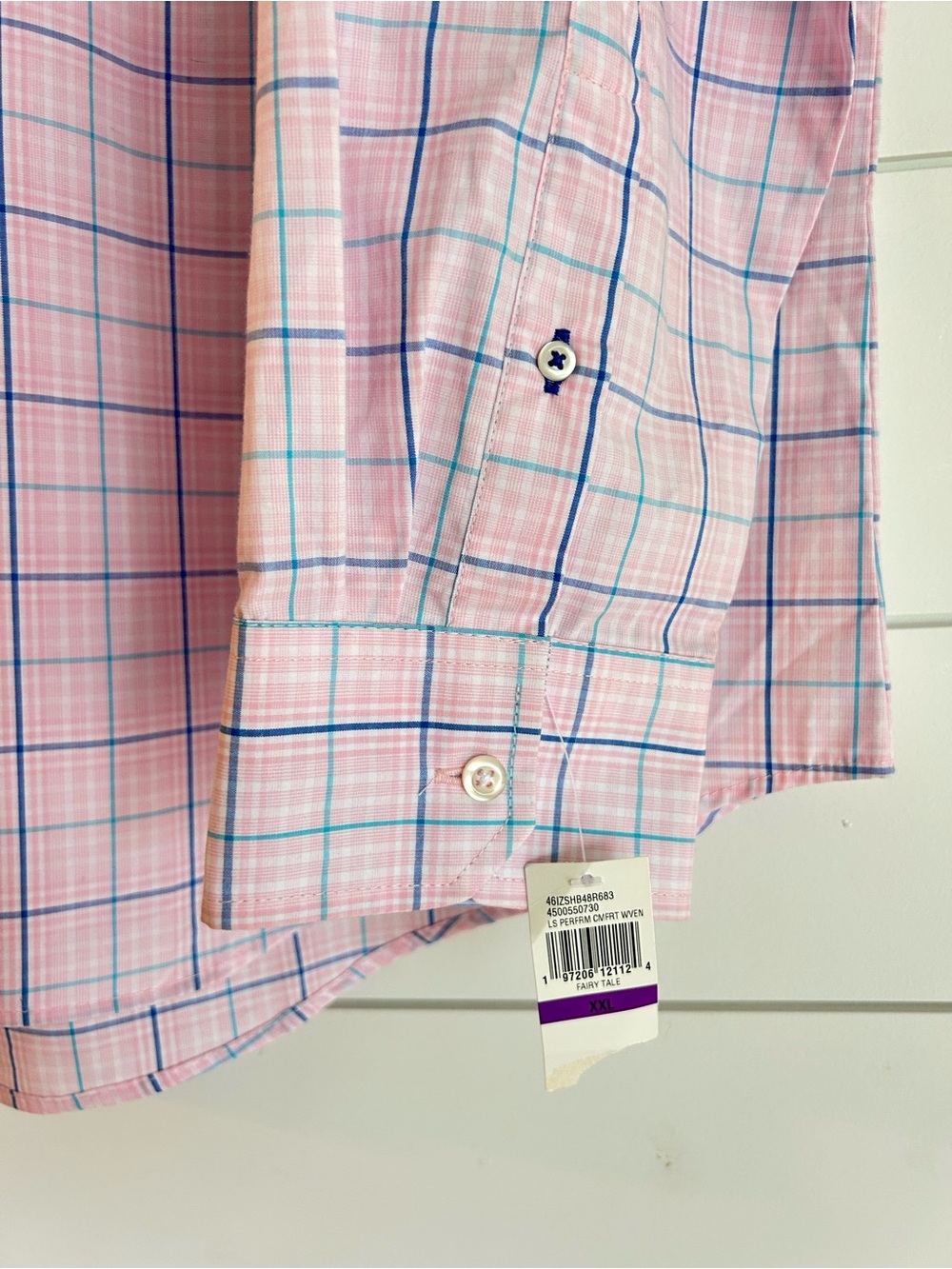 NWT IZOD Men’s Pink Plaid Button-Down Dress Shirt XXL - Picture 3 of 7